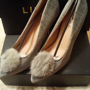 Grey Pom Pom Heels